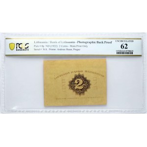 Lithuania 2 Centu ND (1922) Photo Back Proof PCGS 62 UNC