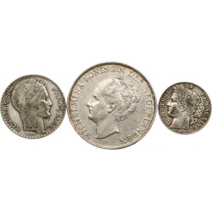 Netherlands 2½ Gulden 1937 with Coins of France Lot of 3 coins