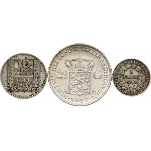 Netherlands 2½ Gulden 1937 with Coins of France Lot of 3 coins