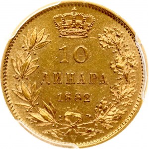 Srbsko 10 Dinara 1882 V PCGS AU 58
