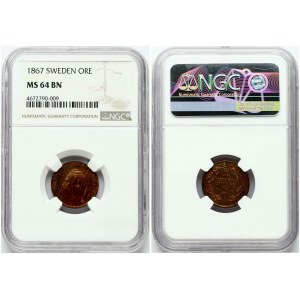 Sweden 1 Ore 1867 NGC MS 64 BN