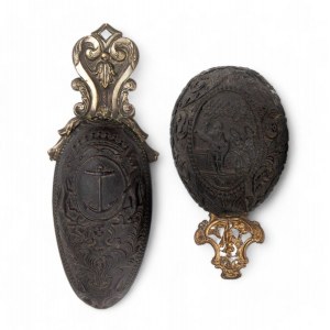Two engraved coconut