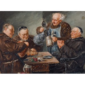 Eduard von GRÜTZNER - według, MNISI PRZY STOLE, ok. 1920