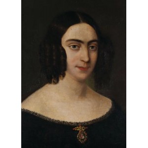 MALARZ FRANCUSKI LUB BELGIJSKI, PORTRET DAMY Z BROSZKĄ, ok. 1840-50