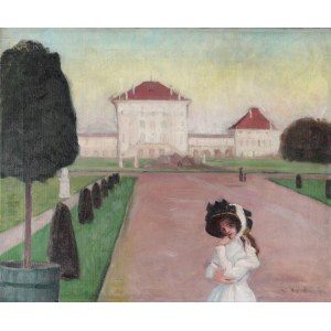 MAJEWSKI (1 poł. XX w.), Dama przed pałacem Nymphenburg