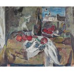 Teresa WALLIS-JONIAK (ur. 1926), Martwa natura z pejzażem (lata 90.)