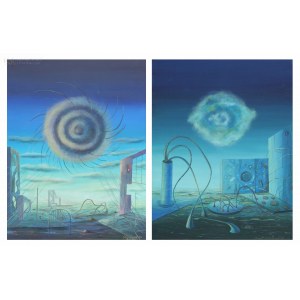 Jerzy WRÓBLEWSKI (1933-2000), Pejzaże surrealistyczne w błękicie - zestaw dwóch prac (1987)
