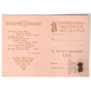 PRL Legitimation with Badge Society of Friends of Szczecin