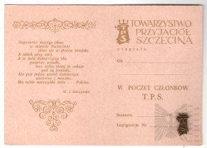 PRL Legitimation with Badge Society of Friends of Szczecin