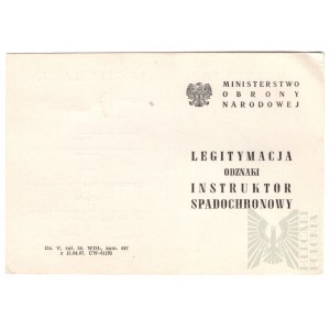 PRL Legitymacja Odznaki Instruktora Spadochronowego - Inblanco