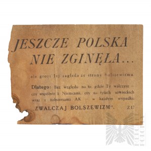 2WW/Warsaw Uprising - German Propaganda Leaflet Fight Bolshevism - Poland Is Not Yet Dead.