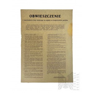 PRL Obwieszczenie o Wprowadzeniu Stanu Wojennego ze Względu na Bezpieczeństwo Państwa. Warszawa, 13 XII 1981.