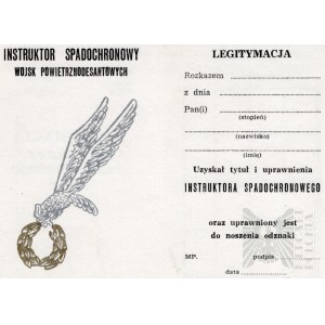 III RP Legitymacja Odznaki Instruktora Spadochronowego - In blanco