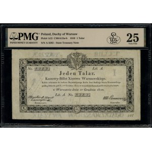 1 talar, 1.12.1810; seria A, numeracja 5282, podpis kom...