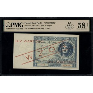 5 złotych, 2.01.1930; seria N., numeracja 0000000, czer...