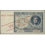 5 złotych, 2.01.1930; seria N., numeracja 0000000, czer...