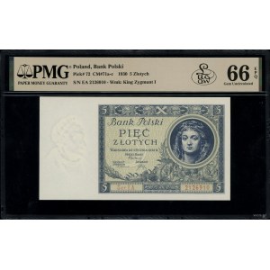 5 złotych, 2.01.1930; seria EA., numeracja 2126910; Luc...