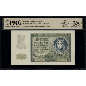 5 złotych, 1.08.1941; seria AC, numeracja 3199476; Luco...
