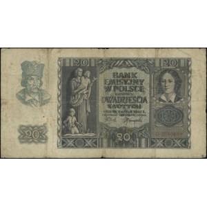 20 złotych, 1.03.1940; seria D, numeracja 0210665, z na...