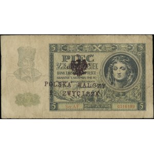 5 złotych, 1.08.1941; seria AF, numeracja 0316189, z st...
