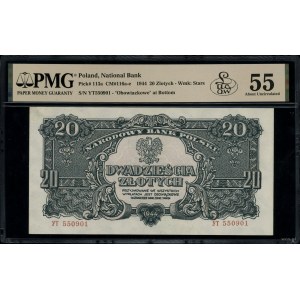 20 złotych, 1944; w klauzuli OBOWIĄZKOWE, seria УТ, num...