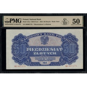 50 złotych, 1944; w klauzuli OBOWIĄZKOWE, seria ВН, num...