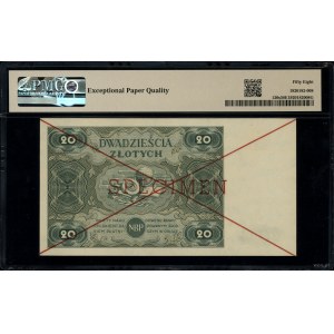 20 złotych, 15.07.1947; seria A, numeracja 1234567, dwu...