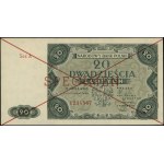20 złotych, 15.07.1947; seria A, numeracja 1234567, dwu...