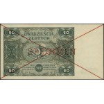 20 złotych, 15.07.1947; seria A, numeracja 1234567, dwu...