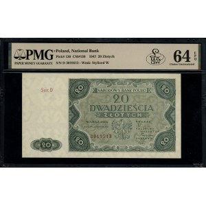 20 złotych, 15.07.1947; seria D, numeracja 3019513; Luc...