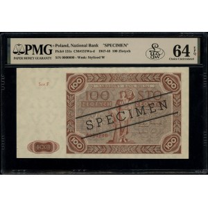 100 zloty, 15.07.1947; series F, numbering 0000000, ob...