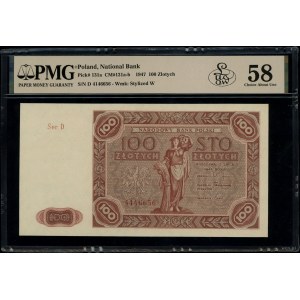 100 złotych, 15.07.1947; seria D, numeracja 4146656; Lu...