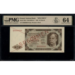 10 złotych, 1.07.1948; seria D, numeracja 0000000, na s...