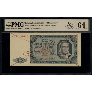 20 złotych, 1.07.1948; seria AD, numeracja 1234567 / 89...