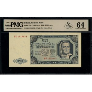 20 złotych, 1.07.1948; seria BU, numeracja 1019054; Luc...