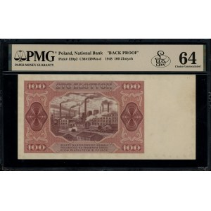 100 złotych, 1.07.1948; druk próbny strony odwrotnej; L...