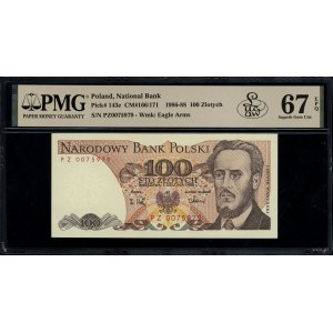 100 zlotys, 1.12.1988 ; série PZ, numérotation 0075979 ; Lu...