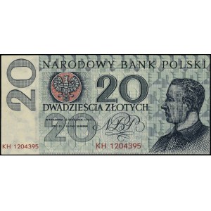 20 złotych, 2.01.1965; seria KH, numeracja 1204395, pró...
