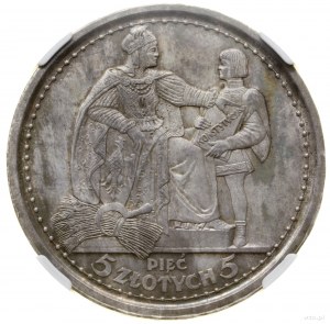 5 złotych, 1925, Warszawa; Konstytucja; Aw: Orzeł z kor...