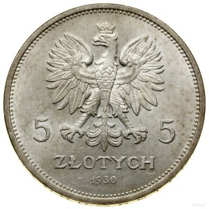 5 złotych, 1930, Warszawa; Sztandar - 100-lecie Powstan...