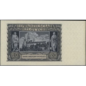 20 złotych, 1.03.1940; seria AB, numeracja 000000, bez ...