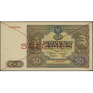 50 złotych, 15.05.1946; czerwone dwukrotne skreślenie i...