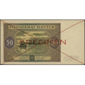 50 złotych, 15.05.1946; czerwone dwukrotne skreślenie i...