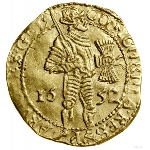 Dukat, 1652; Aw: W obwódce perełkowej rycerz stojący w ...