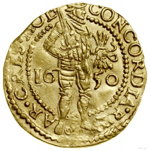 Dukat, 1650; Aw: W obwódce perełkowej rycerz stojący w ...