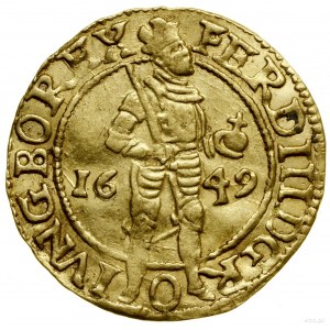 Dukat, 1649; Aw: W obwódce perełkowej rycerz stojący w ...