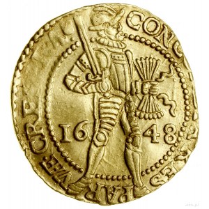 Dukat, 1648; Aw: W obwódce perełkowej rycerz stojący w ...