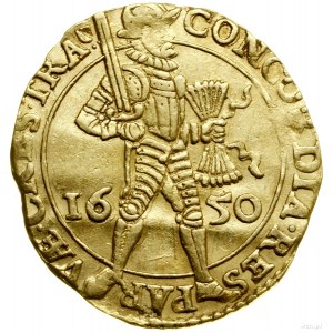 Dukat, 1650; Aw: W obwódce perełkowej rycerz stojący w ...
