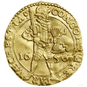 Dukat, 1650; Aw: W obwódce perełkowej rycerz stojący w ...