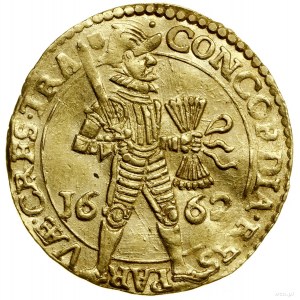 Dukat, 1662; Aw: W obwódce perełkowej rycerz stojący w ...